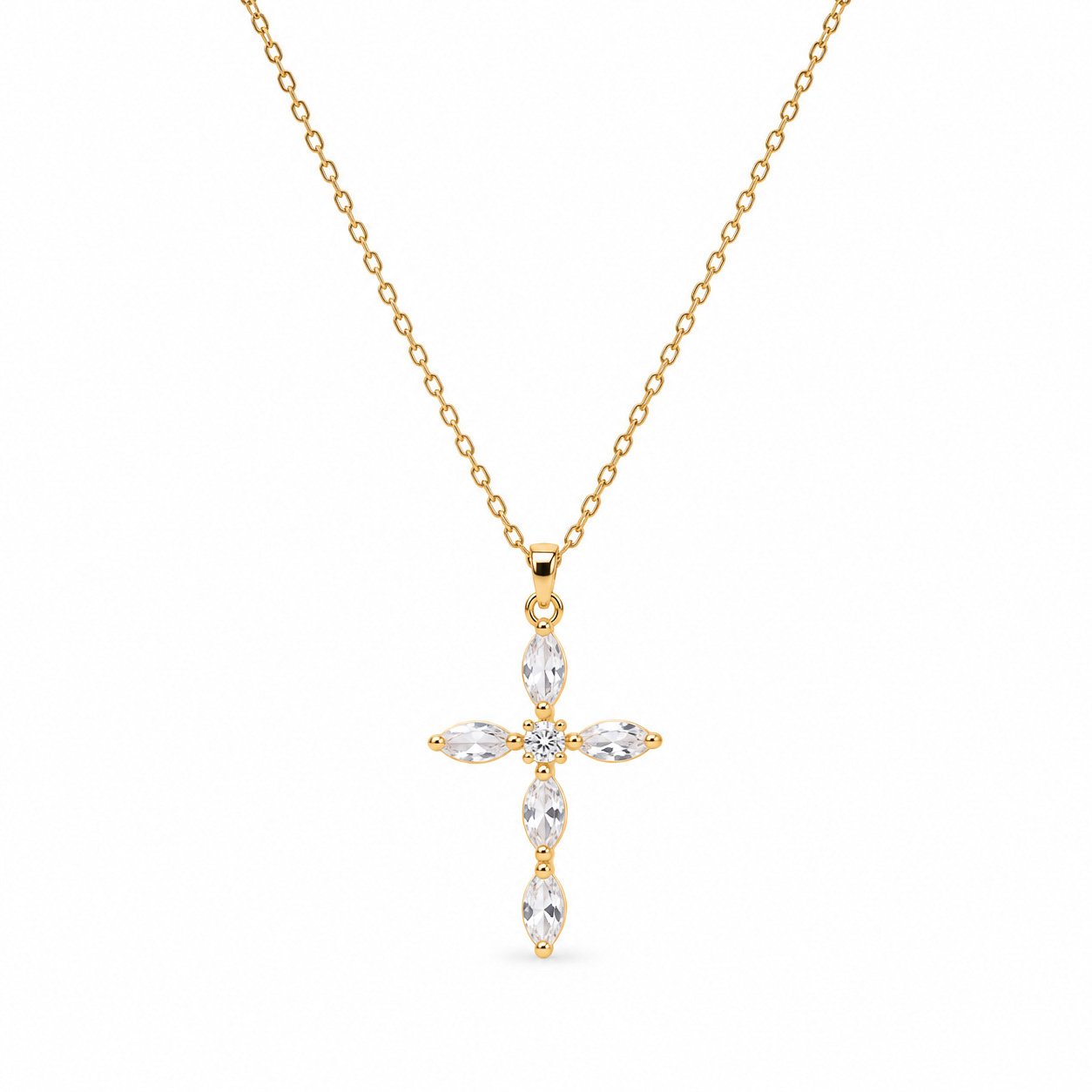 Gemstone Cross Necklace - Gold Tone