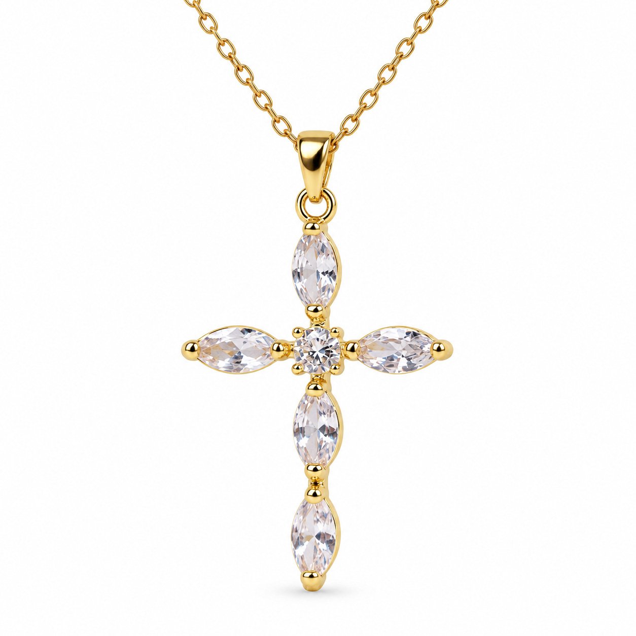 Gemstone Cross Necklace - Gold Tone - Image 2
