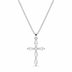 Gemstone Cross Necklace – Silver Tone