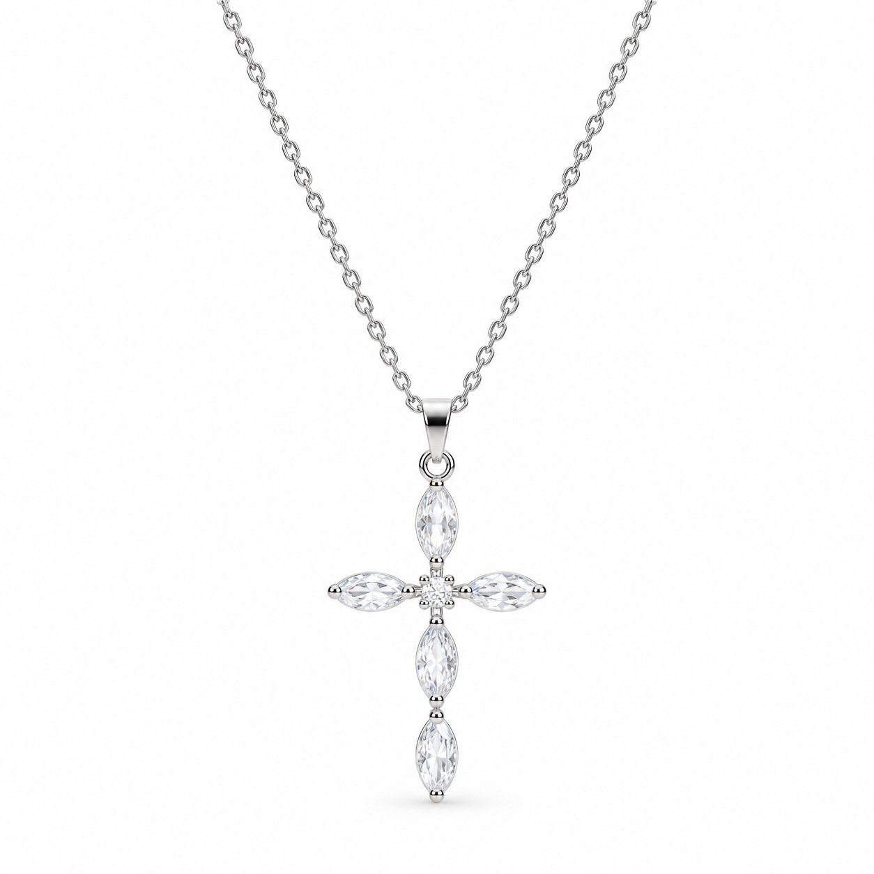 Gemstone Cross Necklace - Silver Tone
