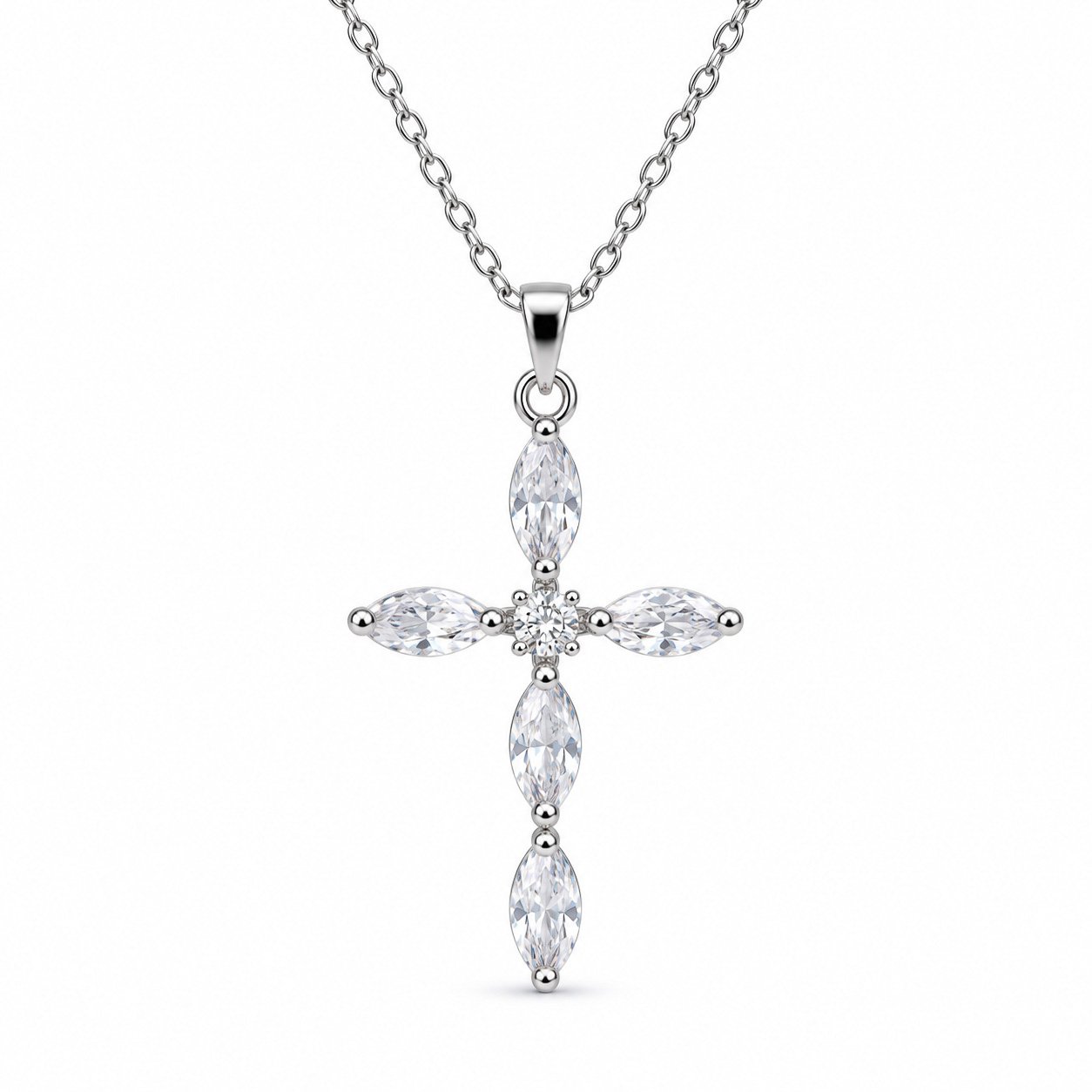 Gemstone Cross Necklace - Silver Tone - Image 2