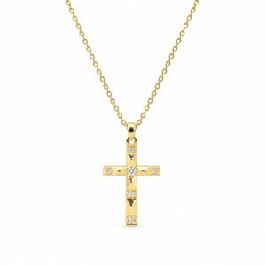 Squared-Edge Cross Necklace – Gold Tone with Gemstone Accents