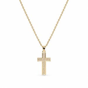 Filled Gemstone Cross Necklace – Gold Tone