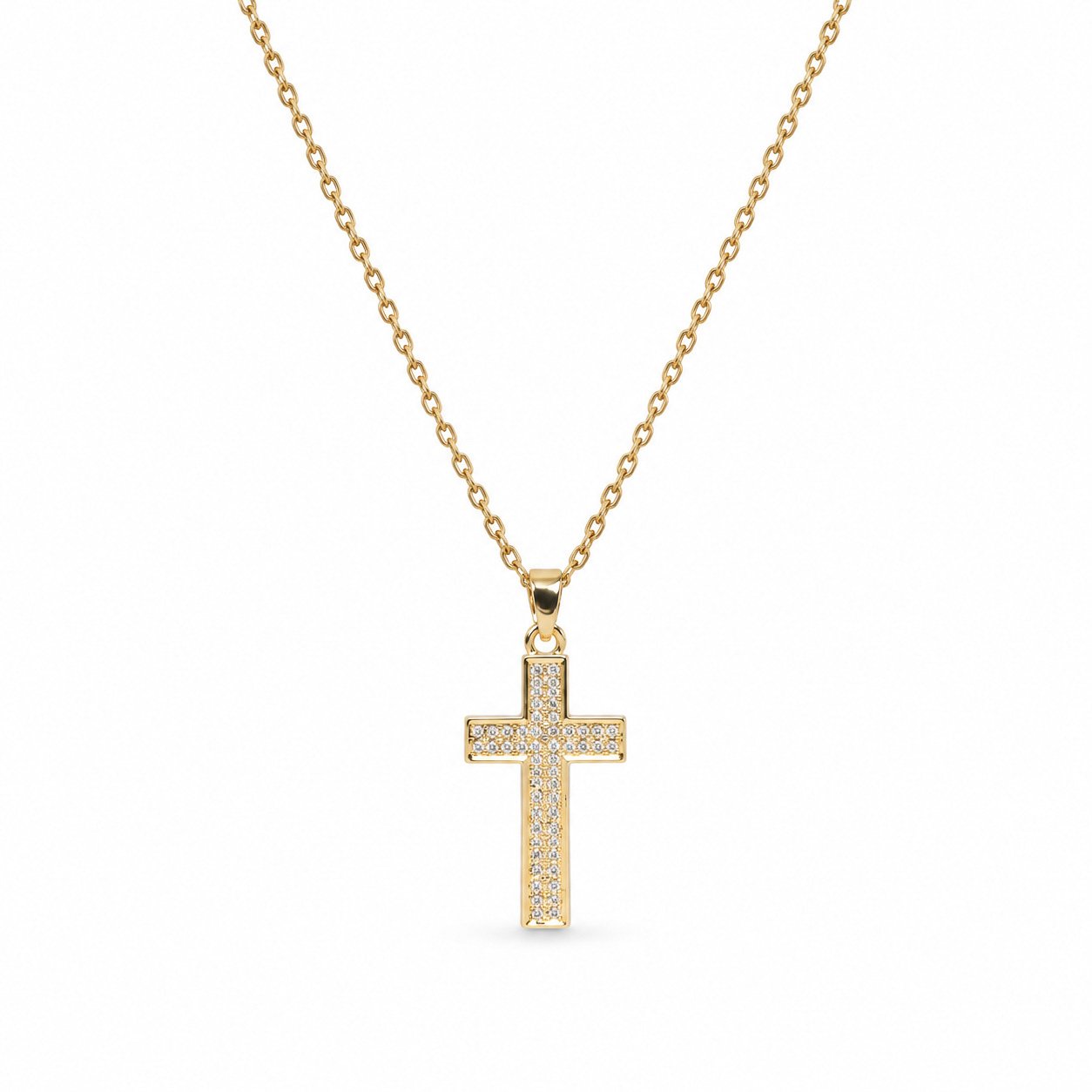 Filled Gemstone Cross Necklace - Gold Tone