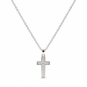 Filled Gemstone Cross Necklace – Silver Tone