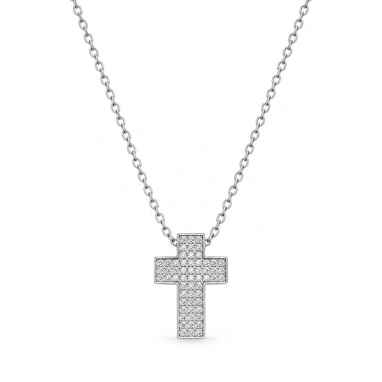 Wide Gemstone Cross Necklace - Silver Tone
