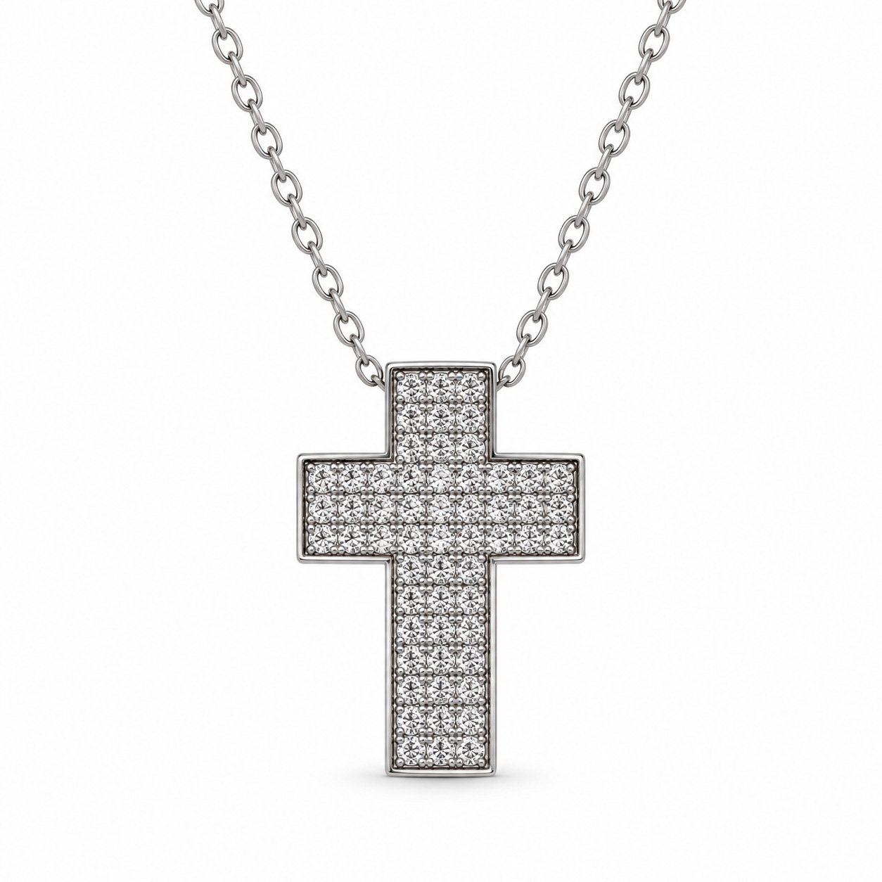 Wide Gemstone Cross Necklace - Silver Tone - Image 2
