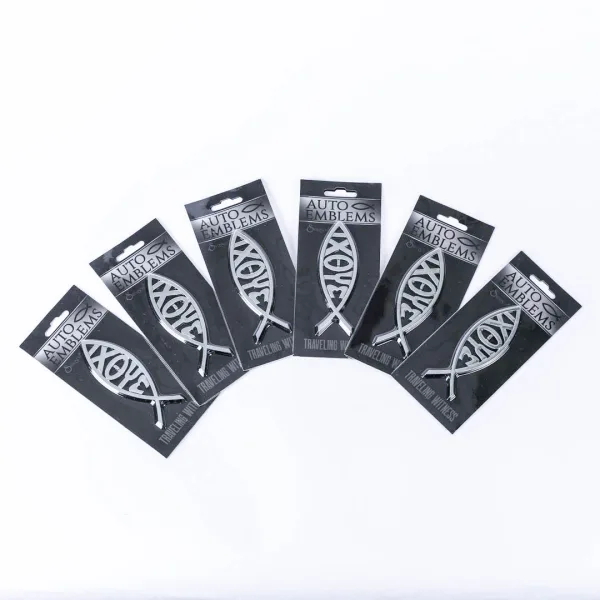 Auto Emblem - Ixoye Fish - Silver - Pk6 | Swanson Christian Products