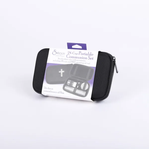Communion Portable 24 Cup Set With Imitation Black Leather Case With Cross- Swanson Christian Products