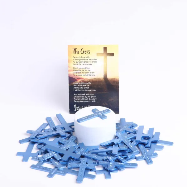 Pocket Cross God Answers Prayer Blue- Swanson Christian Products
