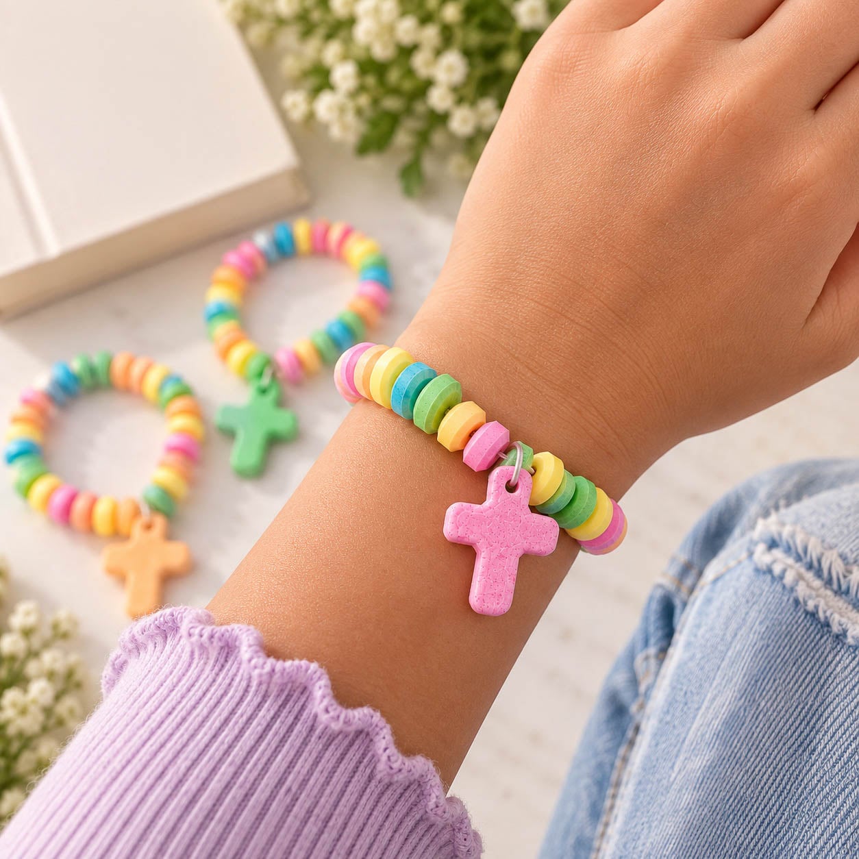 Candy Bracelets with Cross Charm - Pack of 12 - Image 2