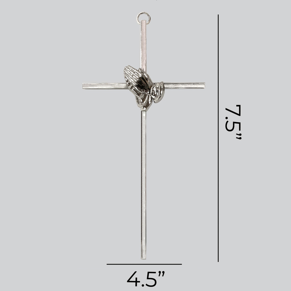 Wall Cross - Praying Hands - Silver - Image 5
