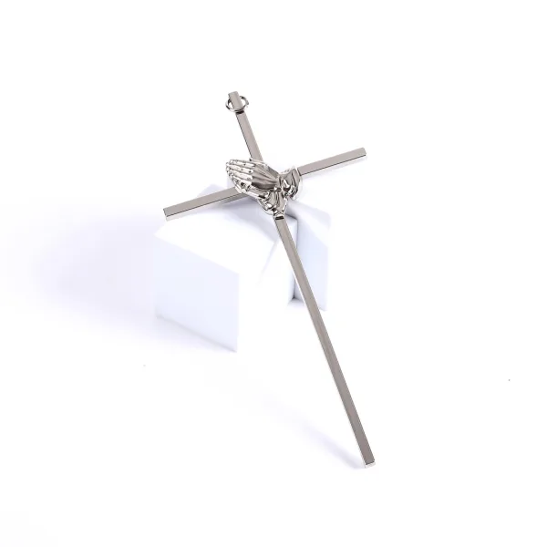 Wall Cross Praying hands silver- Swanson Christian Products