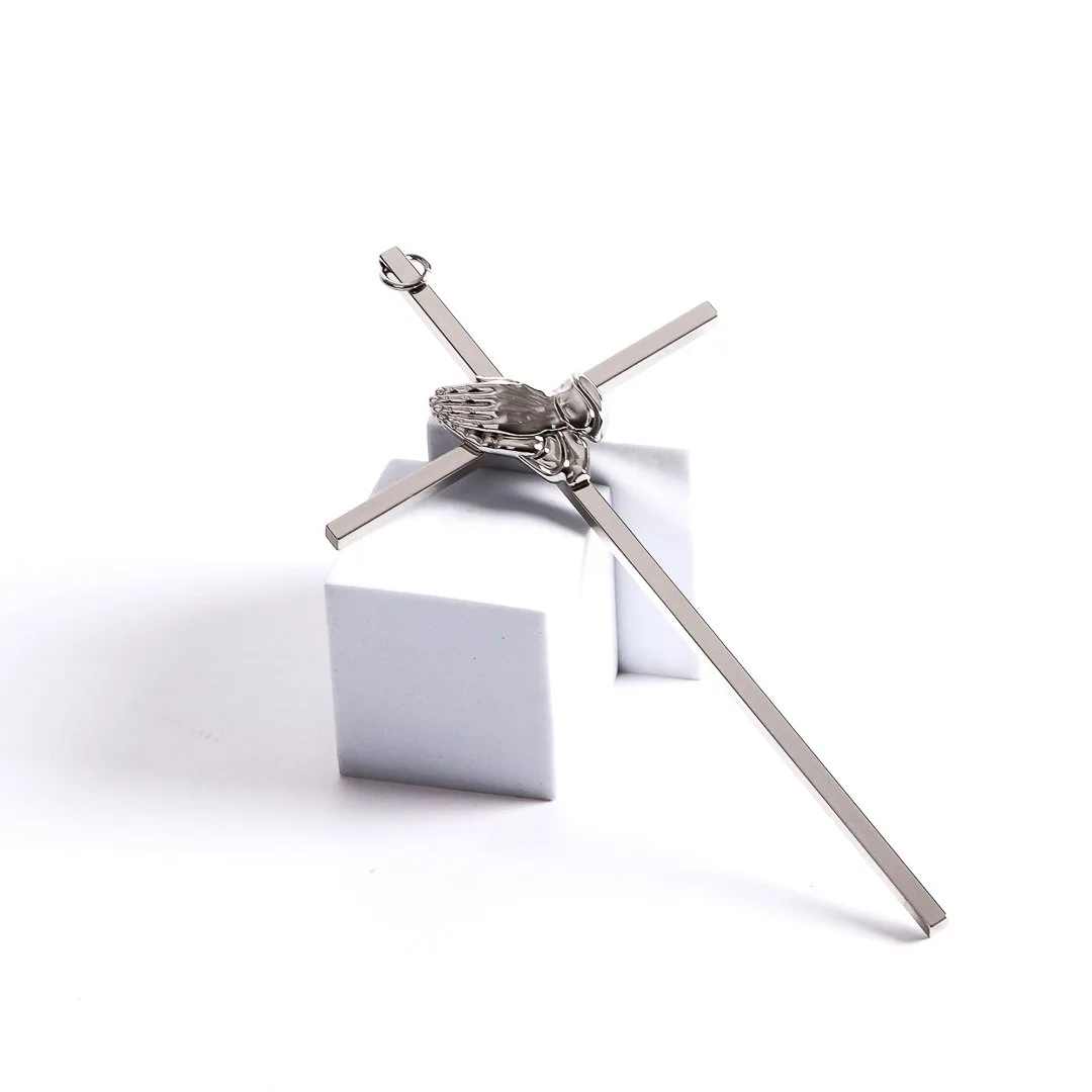Wall Cross Praying hands silver- Swanson Christian Products