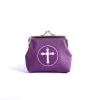 purple coin purse with cross inside the circle design