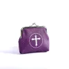 purple coin purse with cross inside the circle design