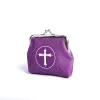 purple coin purse with cross inside the circle design