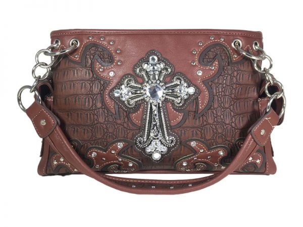 Fashion Conceal carry Purse Cross L.Brown/DK. Brown- Swanson Christian Products