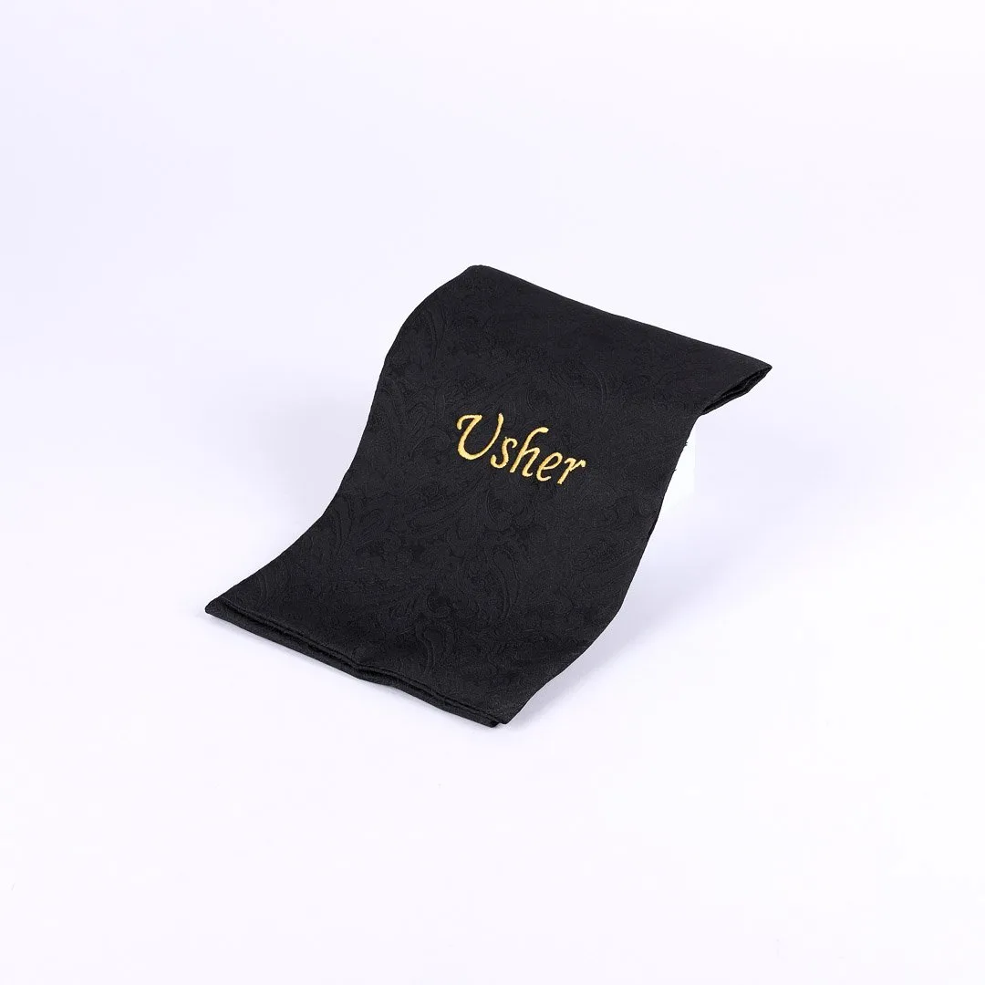 Pew Sash-Usher -Black W/Gold Letters- Swanson Christian Products