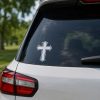 Christian vinyl decal featuring an artistic portrait of Jesus wearing a crown of thorns, designed for cars, laptops, tumblers, windows, and other smooth surfaces as a meaningful expression of faith.