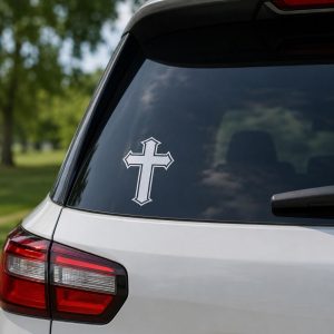 Auto Vinyl Decal – Cross – White – 4Inx6In