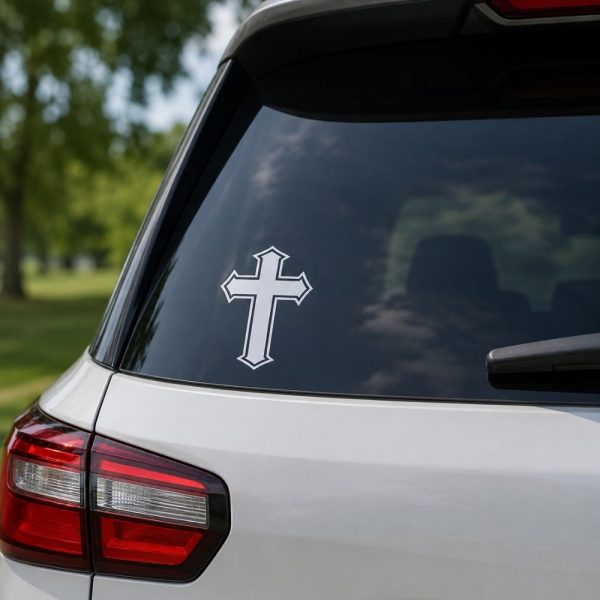 Christian vinyl decal featuring an artistic portrait of Jesus wearing a crown of thorns, designed for cars, laptops, tumblers, windows, and other smooth surfaces as a meaningful expression of faith.