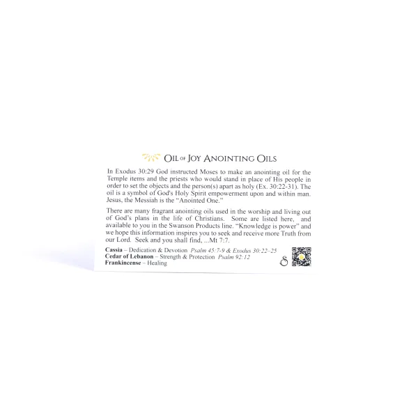 Front view - Pocket Card- Oil of joy anointing oils- Swanson Christian Products