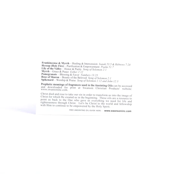 Back view - Pocket Card- Oil of joy anointing oils- Swanson Christian Products
