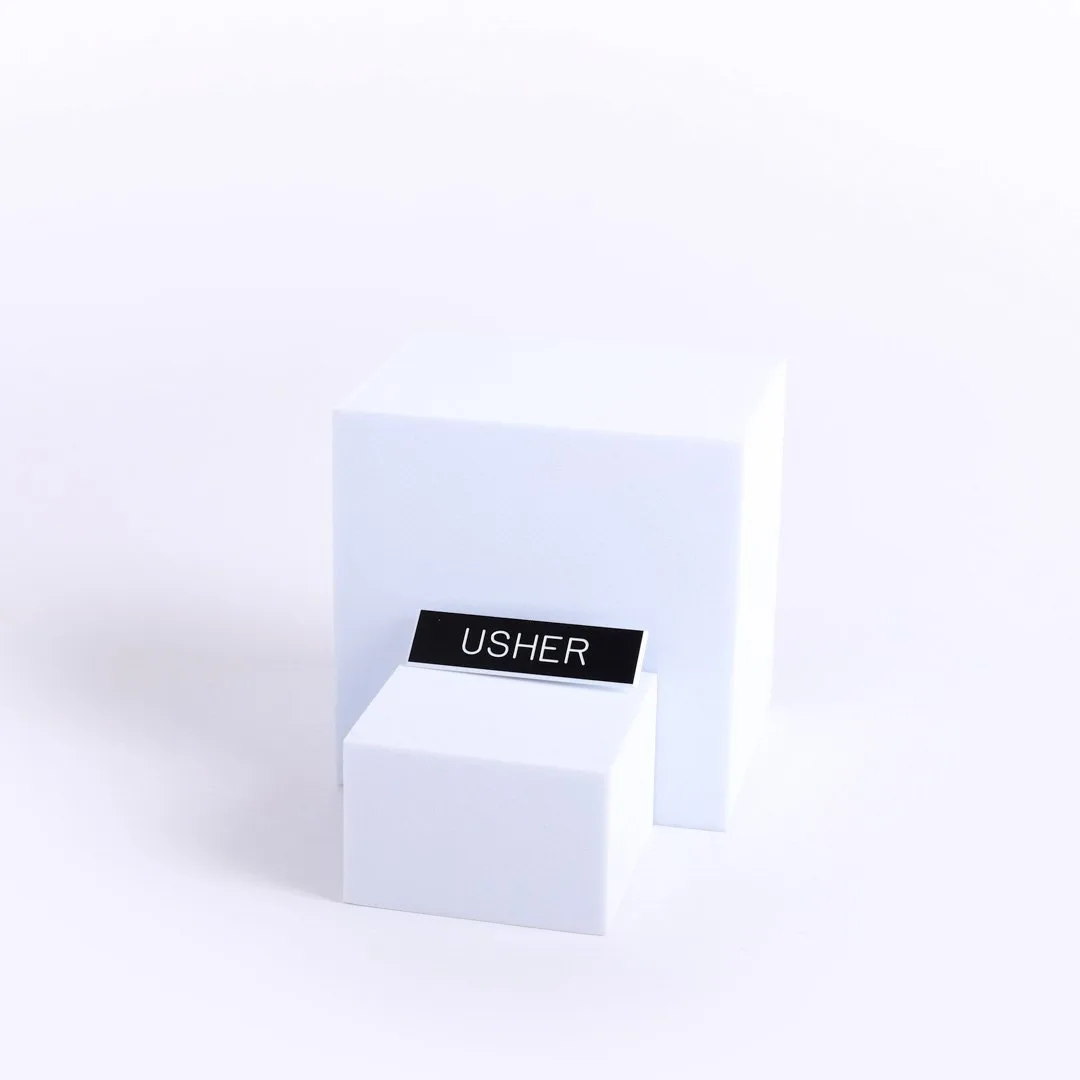 Badge Engraved Usher Black Pin- Swanson Christian Products