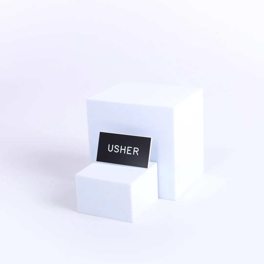 Badge Engraved Usher Black Pin- Swanson Christian Products
