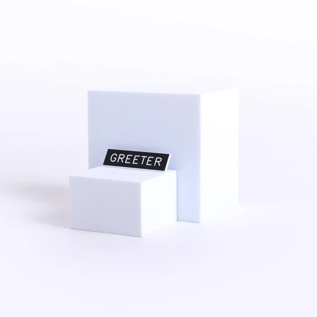 Badge Engraved Greeter Black Pin- Swanson Christian Products