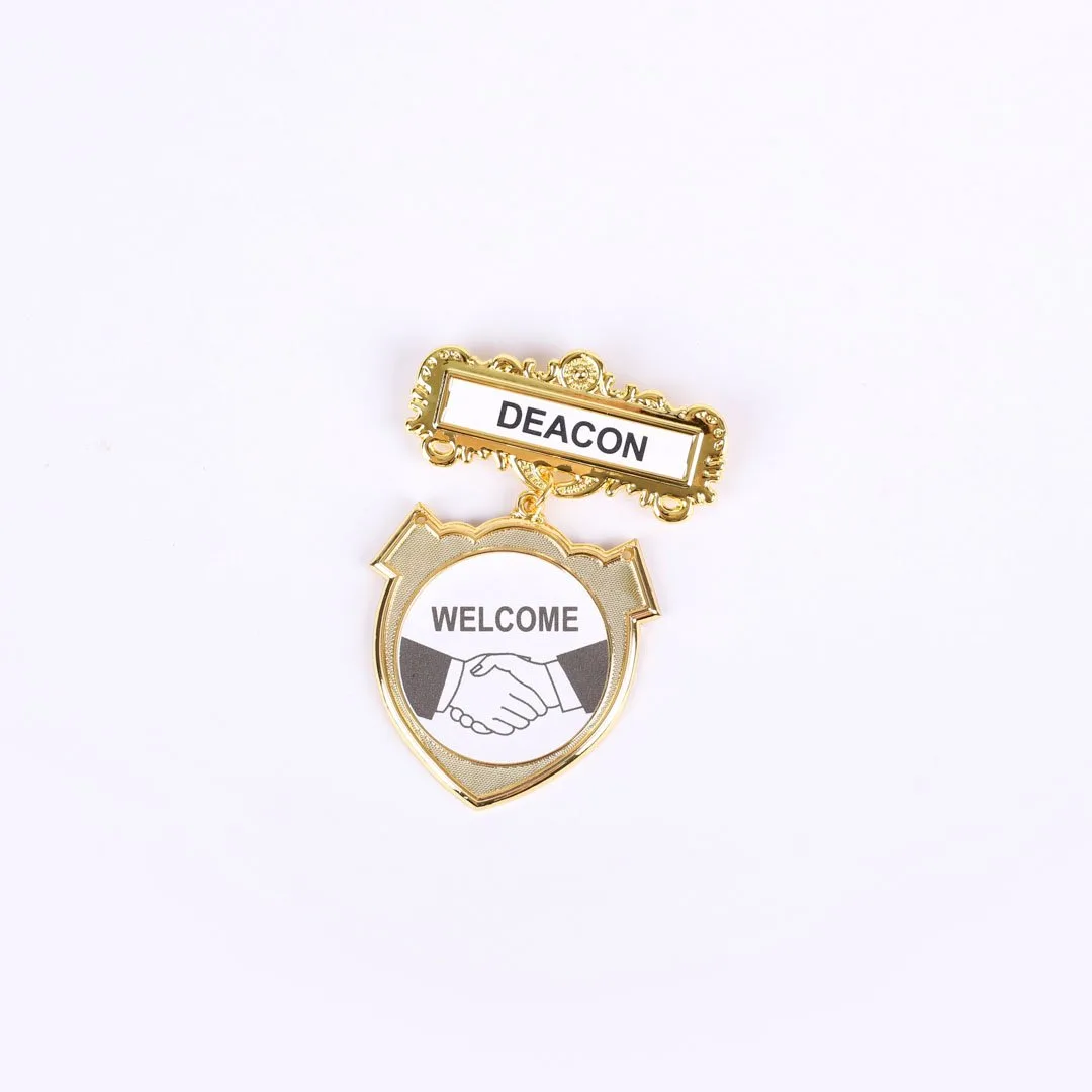 Badge Shield Deacon Shaking Hands Welcome Pin- Swanson Christian Products