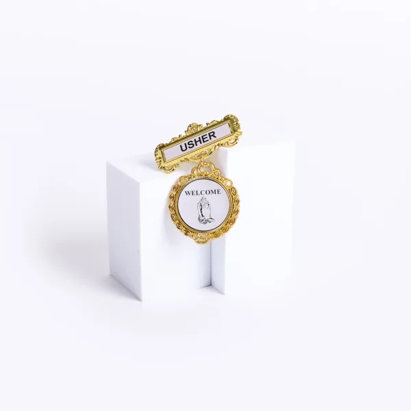 Badge Fancy Round Usher Praying Hands Welcome Pin- Swanson Christian Products