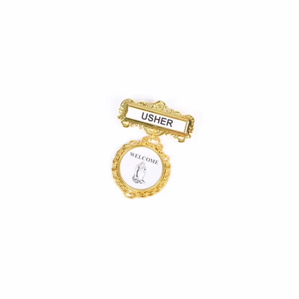 Badge Fancy Round Usher Praying Hands Welcome Pin- Swanson Christian Products