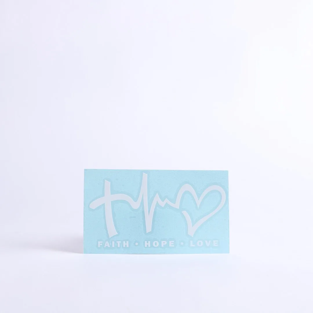 Auto Vinyl Decal - Faith Hope Love - White - 6.5Inx3.5In | Swanson Christian Products