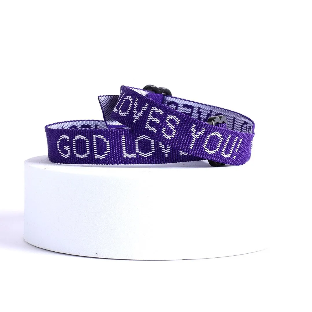 Bracelet Woven God Loves You Purple- Swanson Christian Products