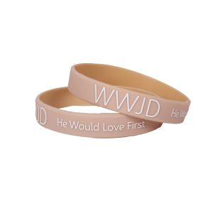 Silicone Bracelet – WWJD He Would Love First – Peach – PK12
