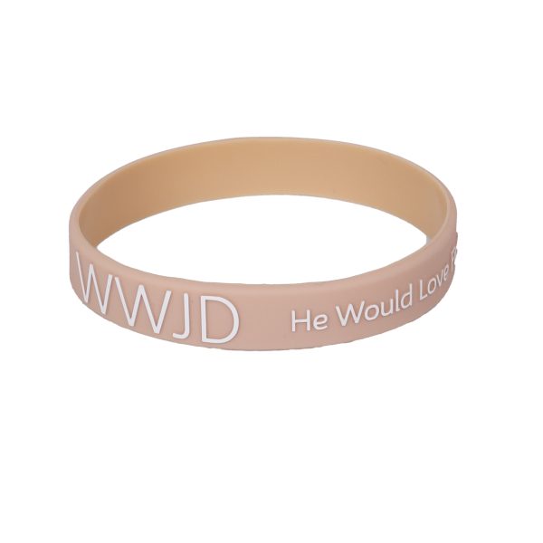 Peach Silicone Bracelet WWJD He Would Love First - Pack of 12 | Swanson Christian Products