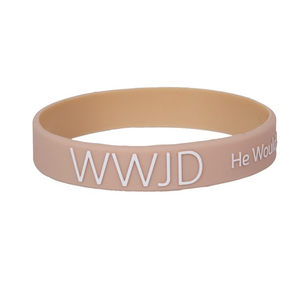 Peach Silicone Bracelet WWJD He Would Love First - Pack of 12 | Swanson Christian Products