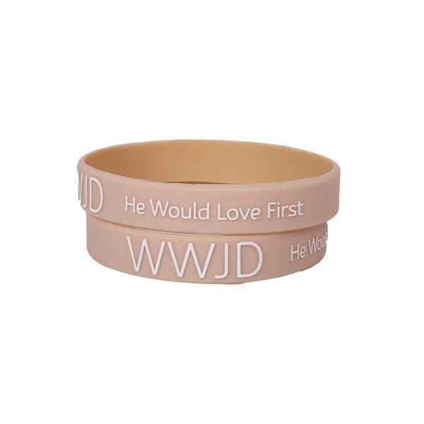 Peach Silicone Bracelet WWJD He Would Love First - Pack of 12 | Swanson Christian Products