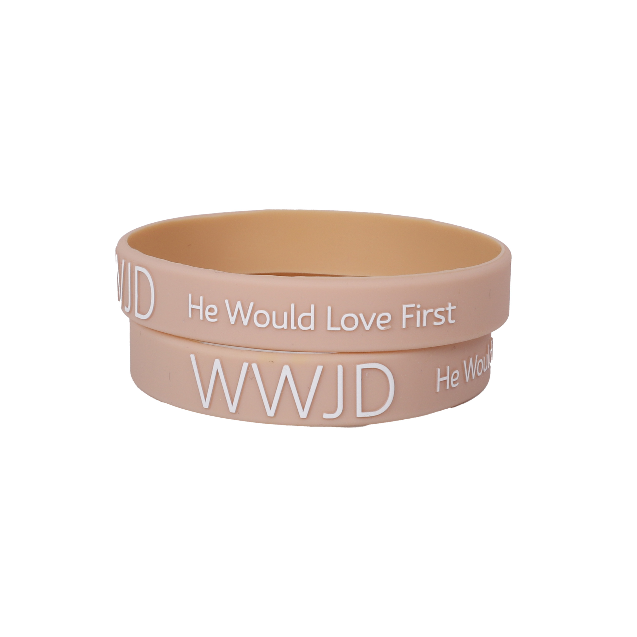 Peach Silicone Bracelet WWJD He Would Love First - Pack of 12 | Swanson Christian Products