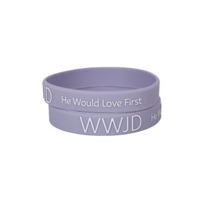 Silicone Bracelet – WWJD He Would Love First – Violet – Pk12