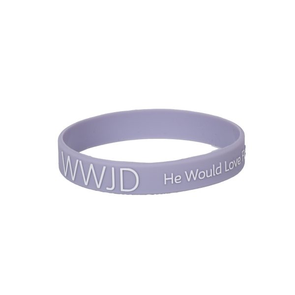 Violet Silicone Bracelet - WWJD He Would Love First - Pack of 12 | Swanson Christian Products