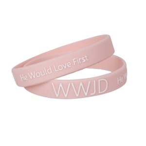 Silicone Bracelet – WWJD He Would Love First – Blush – Pk12