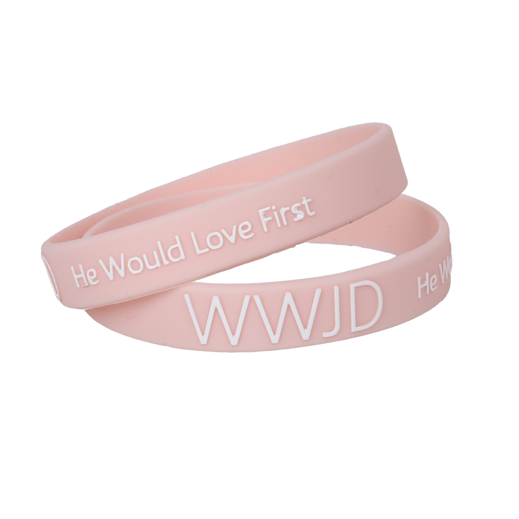Blush Silicone Bracelet - WWJD He Would Love First - Pack of 12 | Swanson Christian Products