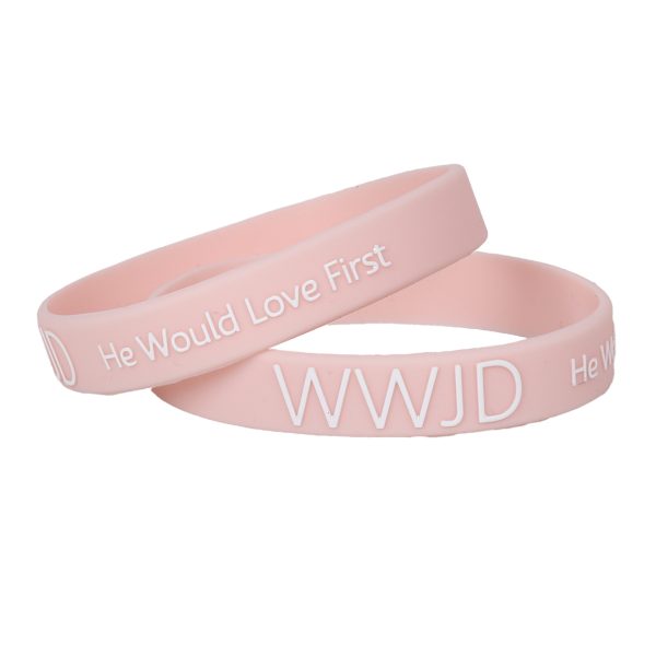 Blush Silicone Bracelet - WWJD He Would Love First - Pack of 12 | Swanson Christian Products