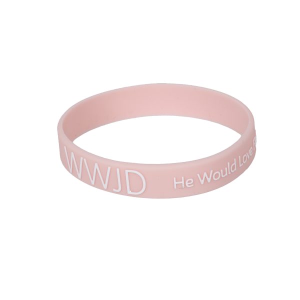 Blush Silicone Bracelet - WWJD He Would Love First - Pack of 12 | Swanson Christian Products