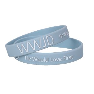 Silicone Bracelet – WWJD He Would Love First – Lt Blue – Pk12