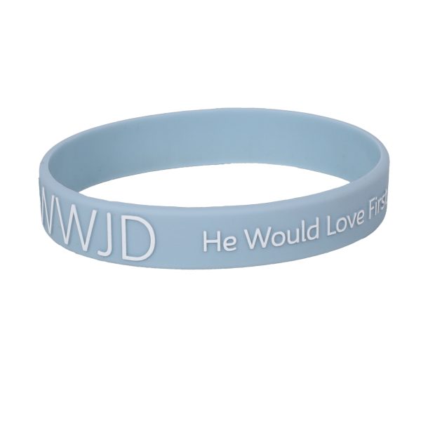 Blue Silicone Bracelet - WWJD He Would Love First - Pack of 12 | Swanson Christian Products