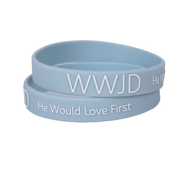 Blue Silicone Bracelet - WWJD He Would Love First - Pack of 12 | Swanson Christian Products